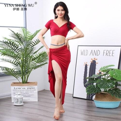 Belly Dance Costume Sexy Dance Modal Exercise Clothes 2pcs Set Top Skirt Dance Practice Clothes Women Dance Performance Clothing