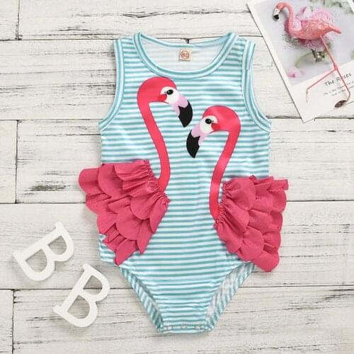 Toddler Kid Baby Girl Swimsuit Cartoon Flamingo One- Piece Bikini Elegant Swimwear Fashion Beach Cute Bathing Suit 1-4T