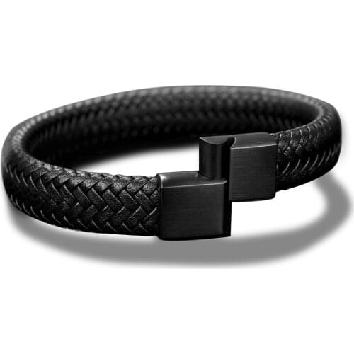 Punk Men Jewelry Black/Brown Braided Leather Bracelet Stainless Steel Magnetic Clasp Fashion Bangles