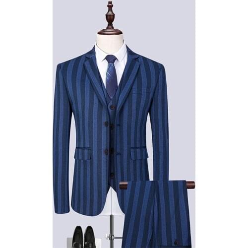 Mens suit Stripe Mens Blazer Slim Fit Wedding Male Groom Tuxedos suit Prom Business Formal Casual Suits 3 pcs set costume homme