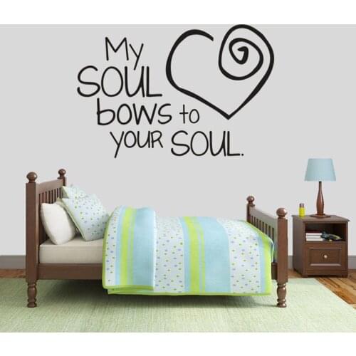 Lettering Wall Sticker My Soul Bows to Your Soul Quotes Vinyl Window Decals Love Heart Home Decor For Couple Bedroom Mural M733
