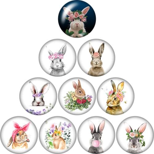 New Cute Rabbit Love animals Easter egg 10pcs 12mm/18mm/20mm/25mm Round photo glass cabochon demo flat back Making findings