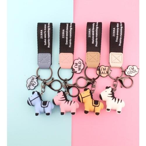 New Cute Zebra Keychain Men Women Cartoon Animal Key Chain Lanyard Bag Charms Pendant Car Key Ring Accessories Jewelry Gift