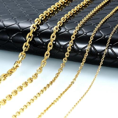 316L Stainless Steel Rolo Necklace Width 1.6/2/2.3/3/4/5mm Gold Color Curb Link Choker Necklace Chain 14 Lengths Per Width