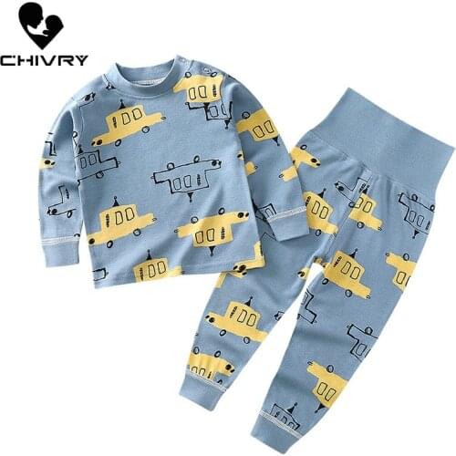 2021 Newborn Kids Boys Girls Pajama Sets Cartoon Long Sleeve Cute T-Shirt Tops with Pants Toddler Baby Sleeping Clothing Sets