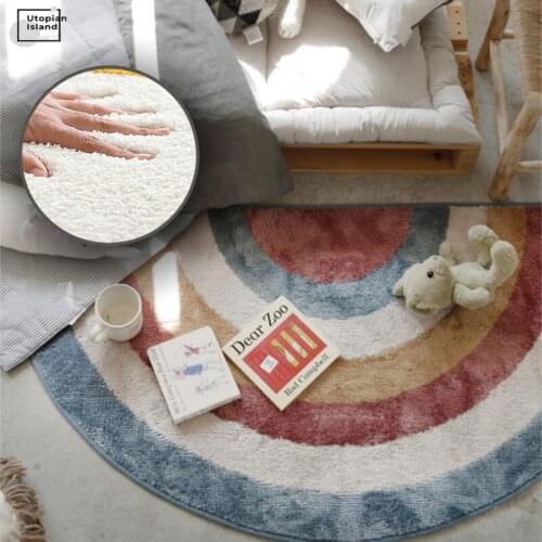 Semicircle Plush Rugs Entrance Door Furry Mat Bath Mat Children Kids Carpet For Living Room Modern Rainbow Fluffy Baby Carpet