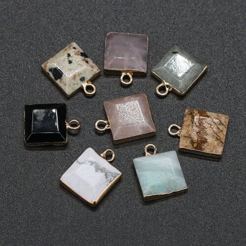 Natural Stone Agates Pendant Trendy Square Shape Crystal Quartz Charms For Jewelry Making DIY Accessories Fit Necklace Earrings