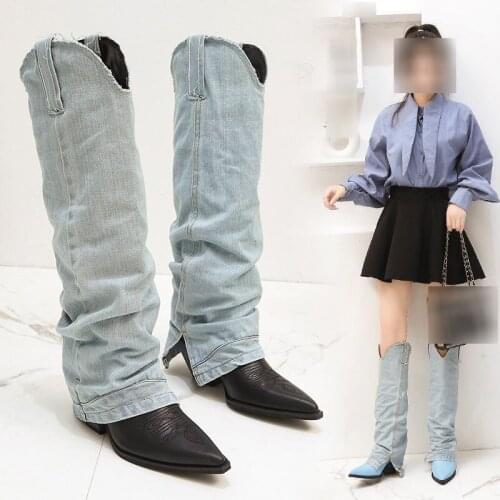 Personalized High Boots for Women, Fashion Denim Boots (Height 6.5cm 2.56inches)