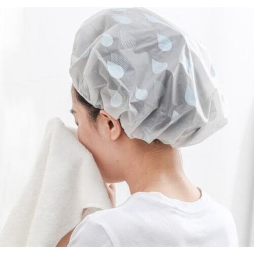 Shower Cap Waterproof Hair Salon Elastic Anti-smoke Cap Thicken For Women Bath Hat Bathroom Products 4 Colors