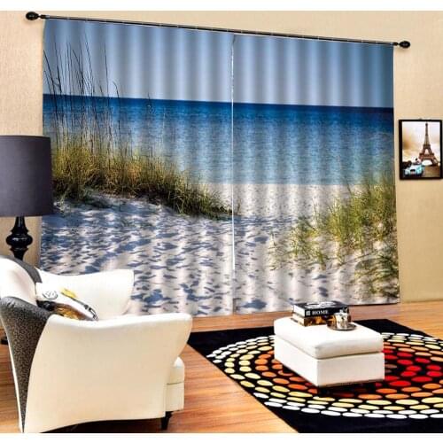Beach curtains 3D Blackout Window Curtains For Living Room office Bedroom Drapes Cortinas blue sky and lake curtain
