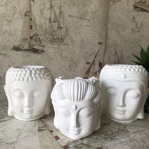 3D Concrete Buddha Head Planter Silicone Molds DIY Resin Craft Cement Flower Pot Mould Candlestick Candle Holder Making Tools