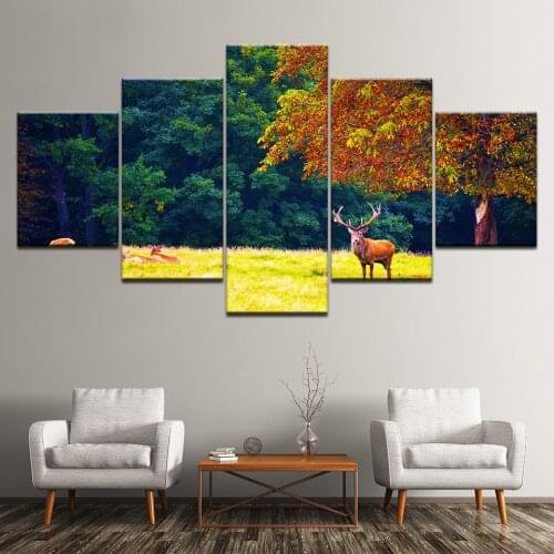 Modern Wall Art Canvas Painting HD Prints Pictures 5 Piece Forest Deer Landscape animal bedroom Living Room Home Decor Poster