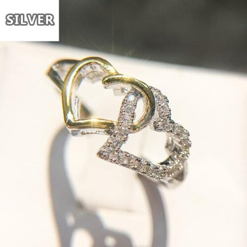 Special Double Heart Design Finger Ring For Women Anillos 925 Silver Jewelry Top Quality Female Anel Pave AAA CZ Crystal