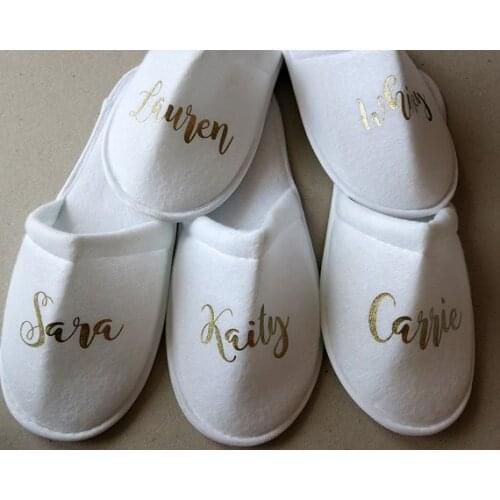 Customize name Bride groom slippers bridesmaid maid-of-honour bridal-party spa birthday wedding New Year Christmas party favors