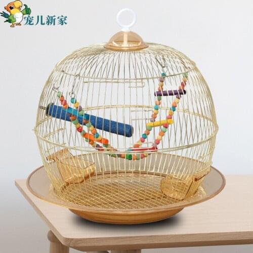 Tiger skin mandarin bird peony parrot cage round bird cage metal cage ornamental cage iron art gold plated electric reproduction