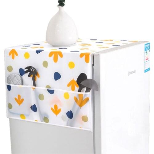 Waterproof Refrigerator Dust Cover with 2 Storage Pockets Washing Machine Dusuutproof Cover 130x54CM Printed Top Cloth