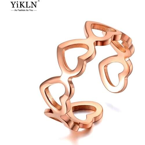 YiKLN Trendy Office Style Stainless Steel 7Pcs Love Heart Party Ring Rose Gold Geometric Rings Jewelry For Women Girl YR20057