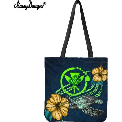 Noisydesigns Custom Casual Women Shoulder Bag Polynesian Hibiscus Turtle Printed Handbag High Quality Canvas Shopping School Bag