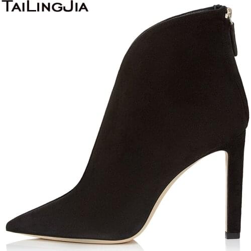 Black Faux Suede Pointed Toe Booties with Plexi Insert Green High Heel Women Ankle Boots 2019 Latest Ladies Spring Autumn Shoes