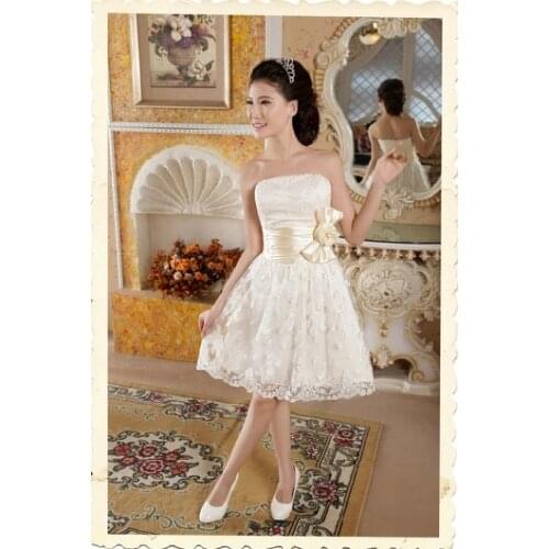 Bow Elegant Vestido Bridesmaids Dresses Short Summer lace Satin Dress Wedding Party Gown Women Simple Backless Robe De Soiree