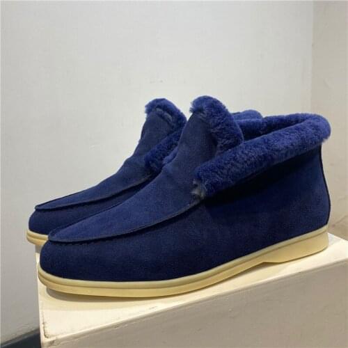 2021 Winter Blue Suede Walk Boots Women Shoes High Quality Designer Brand Sewing Thick Sole Short Wool Boot High Top Furry Shoes