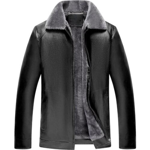 Winter plus velvet mens leather jacket warm business casual jacket leather jacket solid color lapel