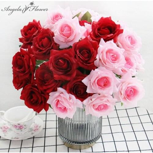 12 Heads Rose Pink Silk Peony Artificial Flower Bouquet Silk Rose Flower For Wedding Flower Wall Home Decor Valentines Day Gift