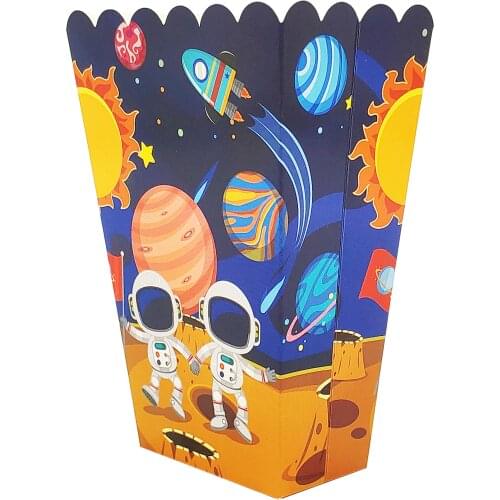 6pcs Popcorn Box For Kids Astronaut Spaceship Solar Space Birthday Party Baby Shower Party Supplies Gift Bag Snack Decoration