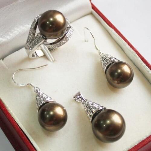 AAA gold black white pink Purple South Sea Pearls Earrings & Ring & Necklace Pendant + Chain Wholesale silver