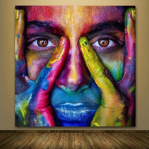 MUTU Abstract Colorful Figure Prints And Poster Painting On Canvas Man Face Wall Art Pictures For Living Room Bedroom Home Decor