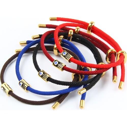 Ailatu Wholesale Red String Lucky Bracelets Hamsa Hand Eye Braided Rope Stainless Steel Adjustable Jewelry