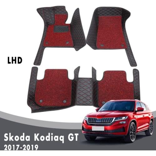 Car Floor Mats Carpets For Skoda Kodiaq GT 2019 2018 2017 Luxury Double Layer Wire Loop Auto Accessories Leather Rugs Waterproof