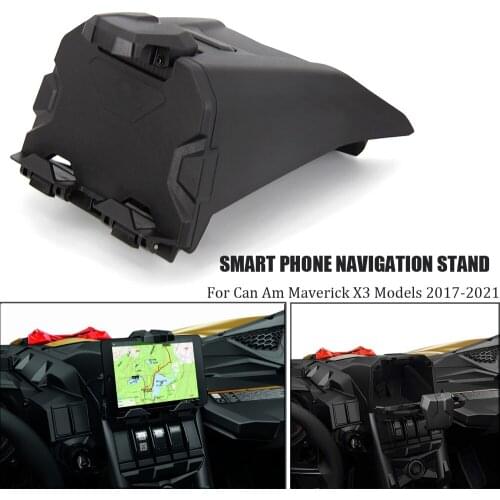 For Can Am Maverick X3 Models 2017-2021 Electronic Device Holder With Integrated Storage Smartphone Navigation Stand Black