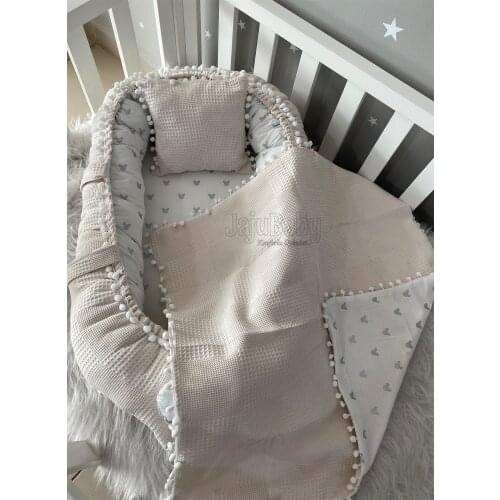 Jaju Baby Handmade, Pique Fabric and Poplin Fabric Micky Design Babynest Set of 3 with Pompom