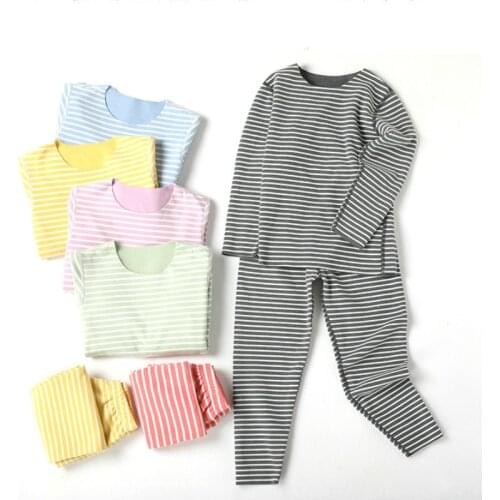 Children Thermal Underwear Sets Boys Girls Stripe Clothes Set Casual Baby Warm Suit Winter Fashion Kids Pajamas 2 4 6 8 10 Years