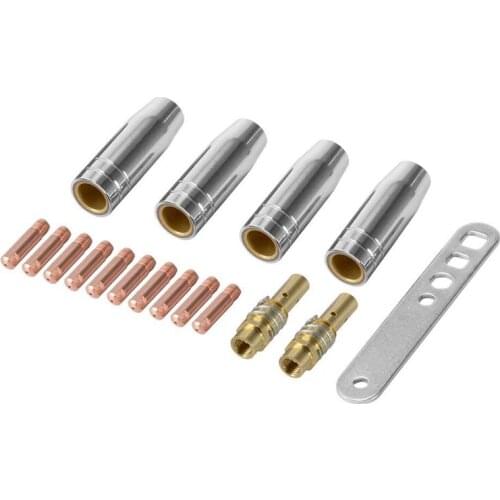 Hot YO-17Pcs/Set 15Ak Mig/ Welding Nozzle Contact Tips 0.8X25Mm M6 Gas Connector Holder Set