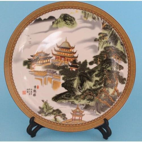 Exquisite Chinese Characteristics Decorative Famille Rose One of the Four Famous Buildings Porcelain Plate- Yellow Crane Tower