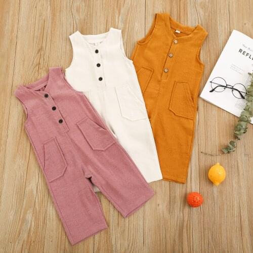 0-18M NEW Summer Baby Girl Boy Clothing Sling Jumpsuit with Pockets Newborn Stylish Wild Sleeveless Cotton Romper Solid Color
