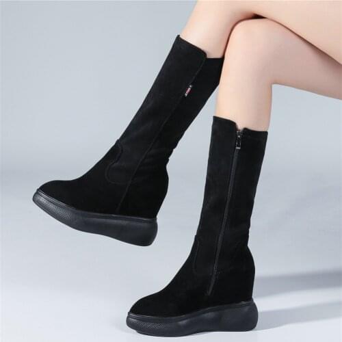 Winter Fashion Sneakers Women Genuine Leather Wedges High Heel Ankle Boots Female Pointed Toe Platform Pumps Shoes Casual Shoes