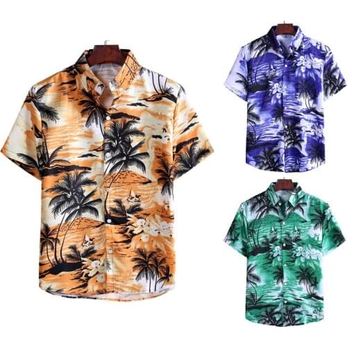 Summer New Hawaiian Mens Shirt Polo Short Sleeve Beach Holiday Top Casual Loose Seaside Style Fashion Color