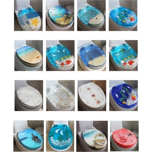 Unique Resin Beautiful Sea World Design Toilet Seat Cover Set Universal Toilet Cover with Lid Many Color for Choice,Clear