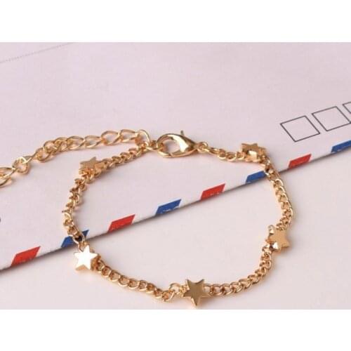 New Lady Girls Bangle Simple Gold Filled Chic Heart Trendy Stars Fine Chain Bracelet Cuff Jewelry Party Gift