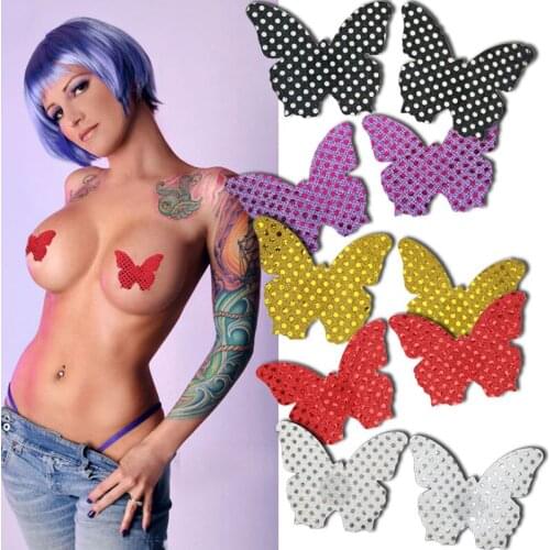 Candiway Disposable Self Adhensive Sequin Butterfly Shape Nipple Stickers Covers Breast Flirting Accessories For Couple Sex Game