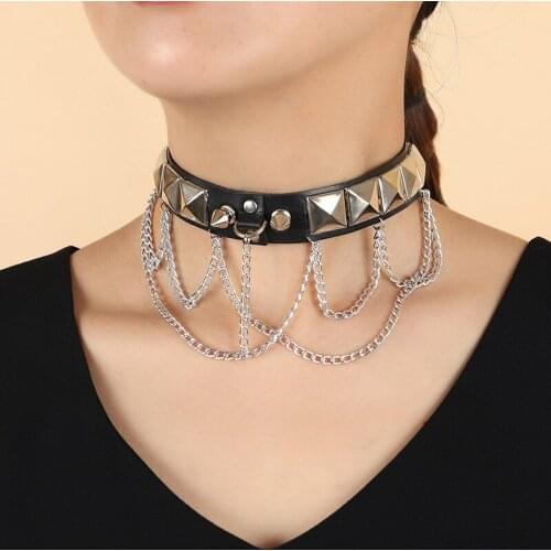 Fashion Sexy Women Spike Rivet Studded Choker Necklace Club Party Metal Charm Leather Collar Chain Punk Rock Gothic Jewelry Gift