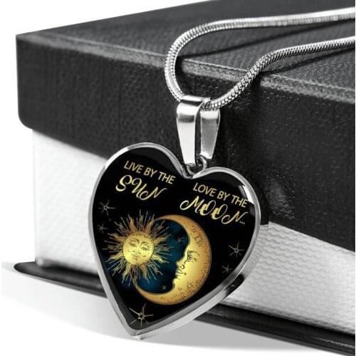 Live To The Sun Love The Mood Heart Necklace Sun Moon Necklace Pendant Necklace Inspirational Gift for Women Girls