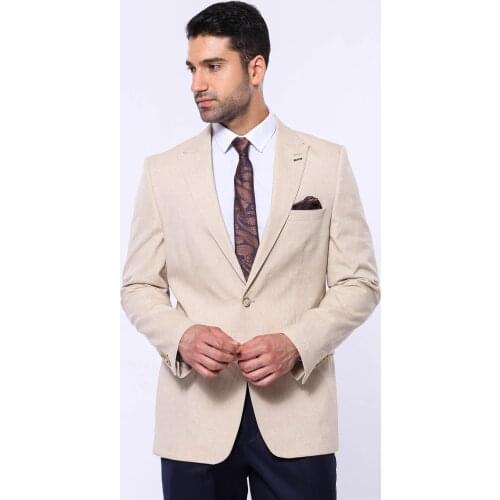 Slim-Fit Peak Lapel Beige Jacket