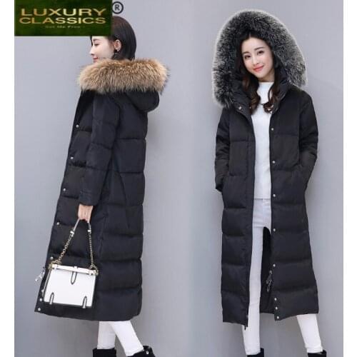 Down Thick Warm Womens Jacket with Large Fox Fur Hooded Korean Winter Duck Down Coat Male Ladies Long Coat Hiver LAN1011