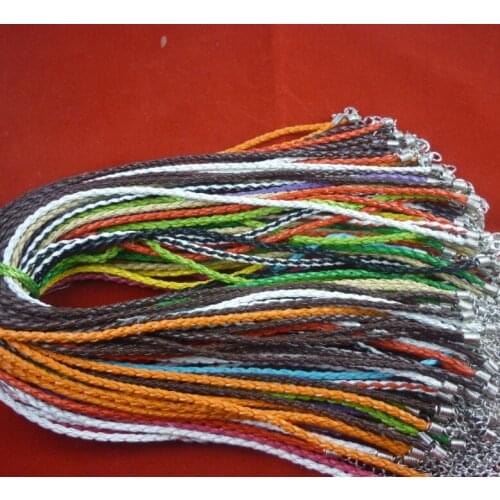 Multicolor Vintage Silvers Lobster Clasp Weave Leather Cord Rope Good Luck Necklace&Pendant For Women DIY Jewelry 50PCS B484