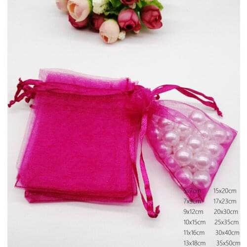 Rose Red Organza Bag Drawstring Pouch Bag Jewelry Box Gift For Earring/Necklace/Ring/Jewelry Display Packaging Bags Organizer