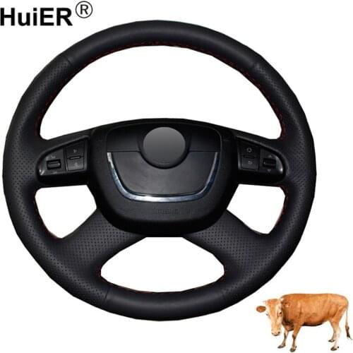 Hand Sewing Car Steering Wheel Cover Cow Leather For Skoda Octavia 2009 2010 -2013 Fabia 2009-2012 Roomster 2009-2012 Superb